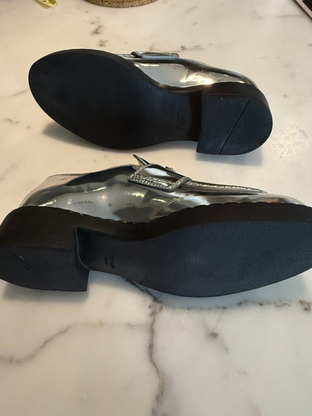Prada Silver / Argento Triangle Logo Metallic Loafers (Size 36) - Picture 7 of 7